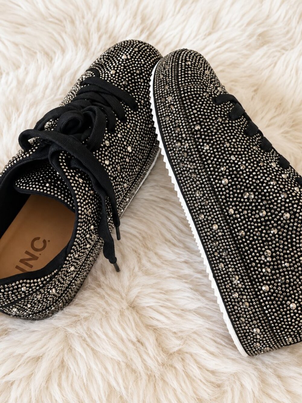 I.N.C. Lolaf Black Pewter Bling Rhinestone Sneakers Sz 8M NIB